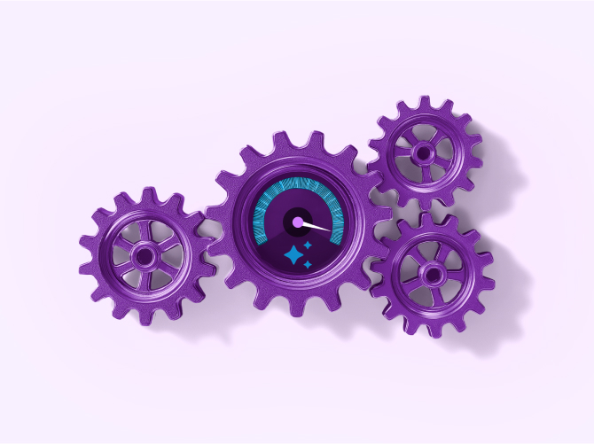 Purple gears over a lavender background