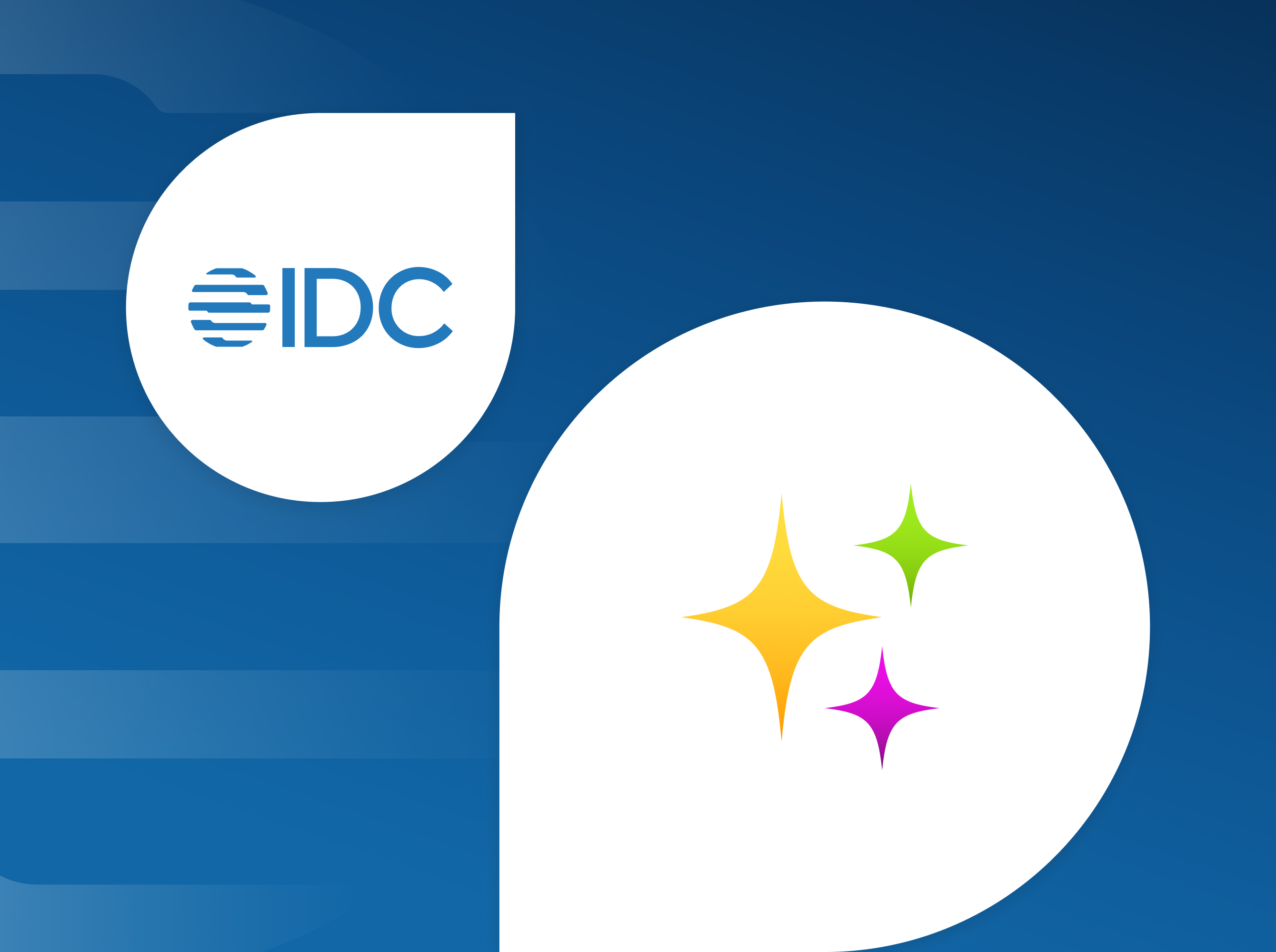 IDC logo with slack sparkles over blue background