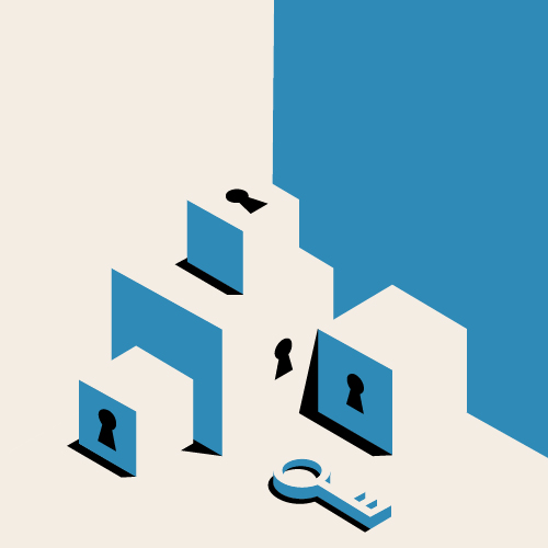 带有钥匙孔的盒子以及旁边有一把钥匙的图像